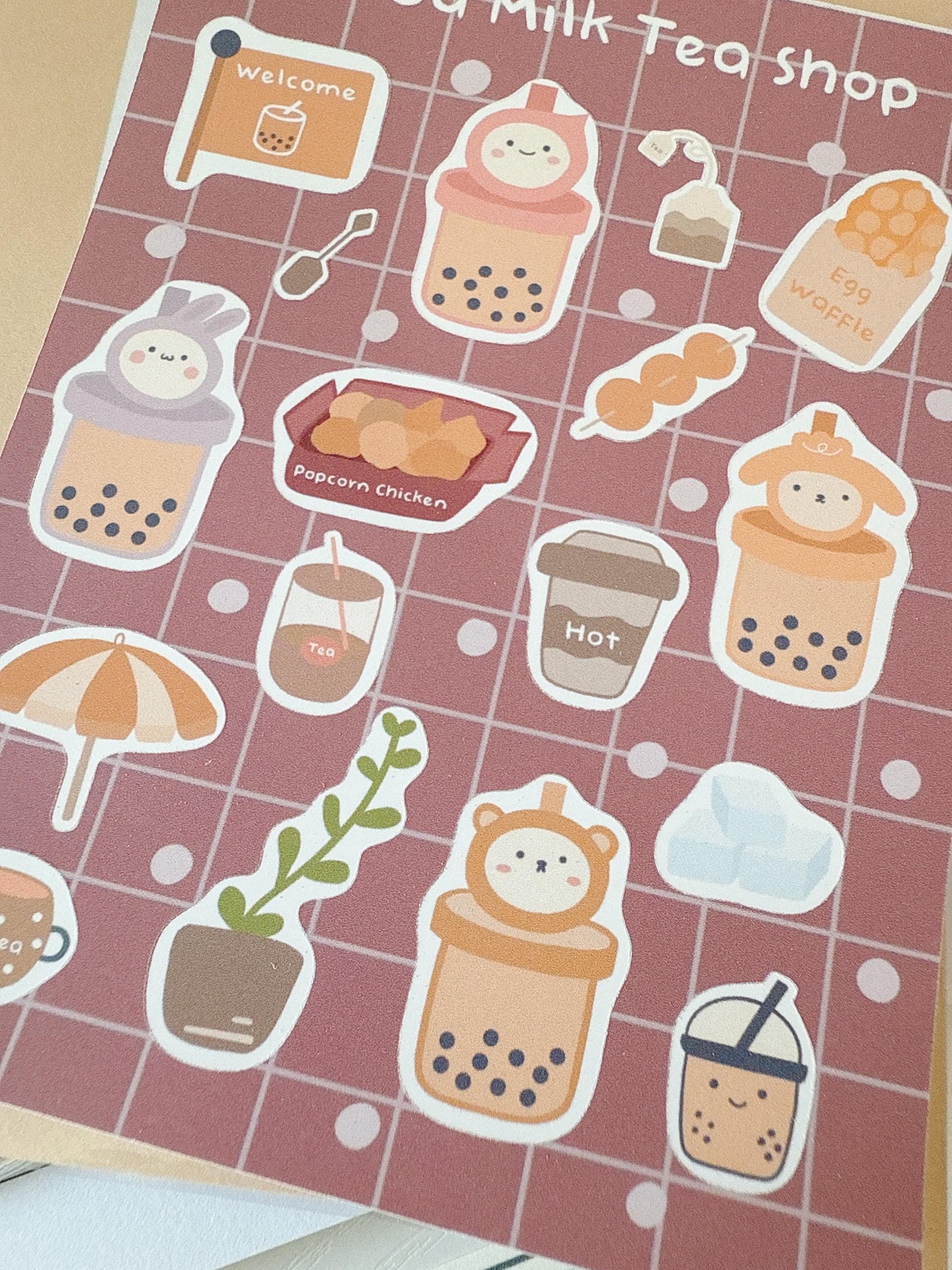 Boba milk tea sticker sheet