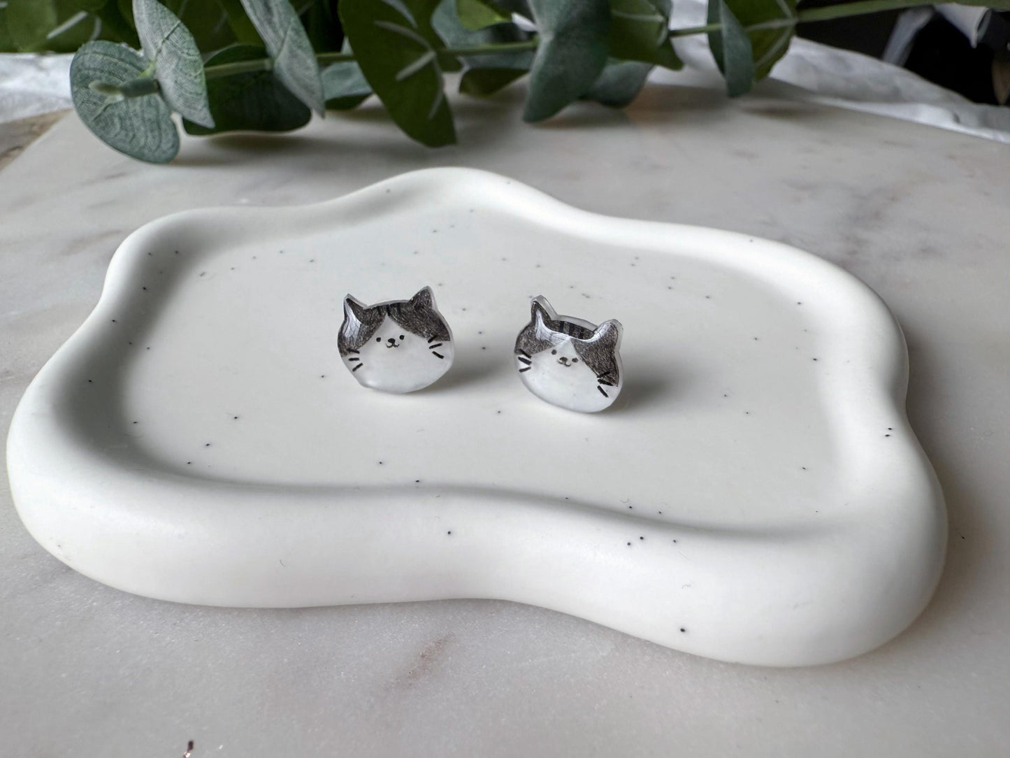 White cat earrings