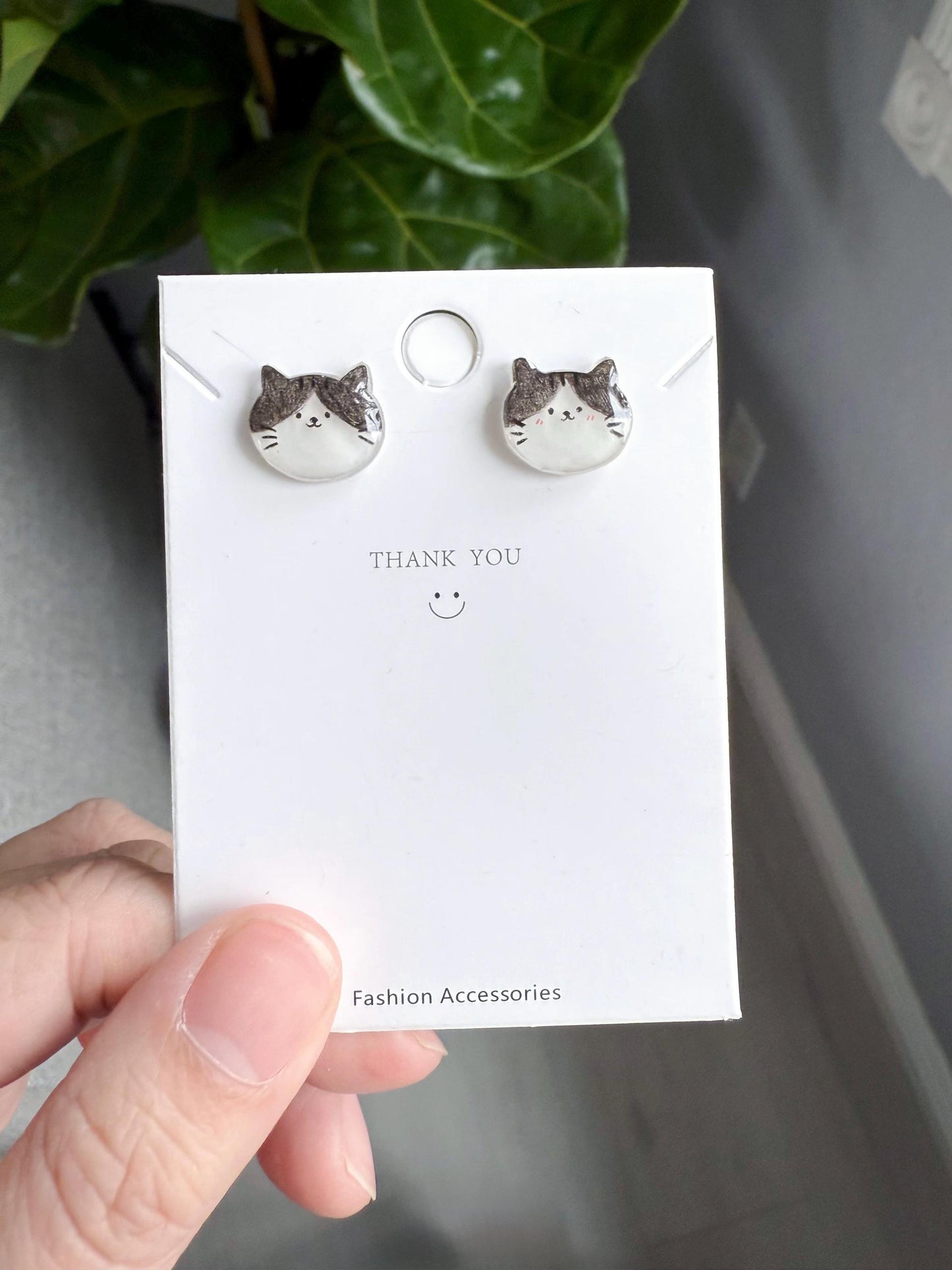 White cat earrings