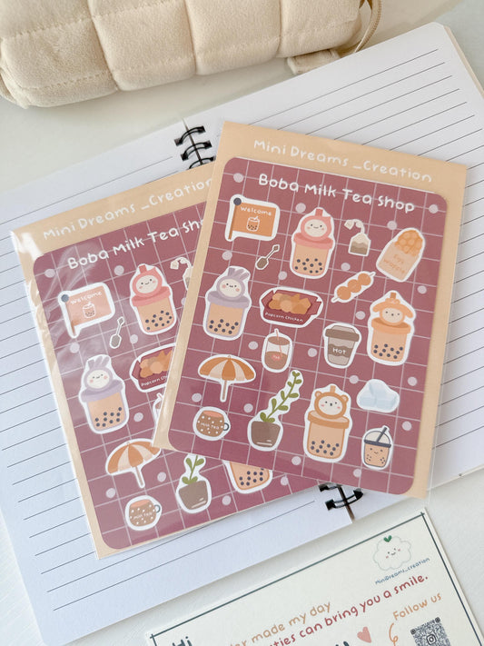 Boba milk tea sticker sheet