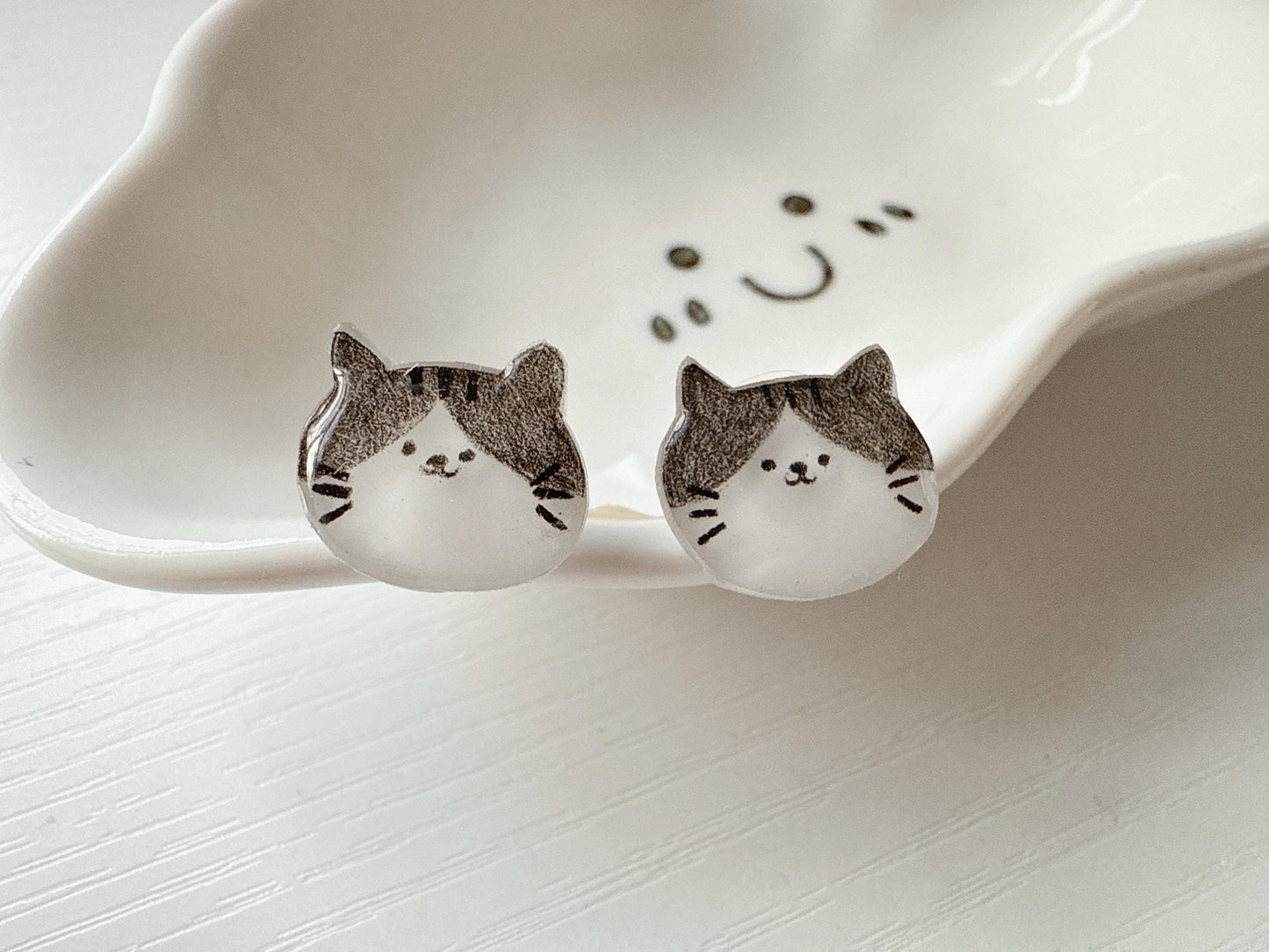White cat earrings