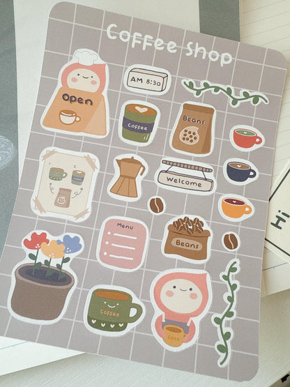 Coffee shop sticker sheet